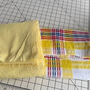 Vintage Seersucker Plaid Fabric + Yellow Textured Cotton 1960s 70s 4 Yards Total